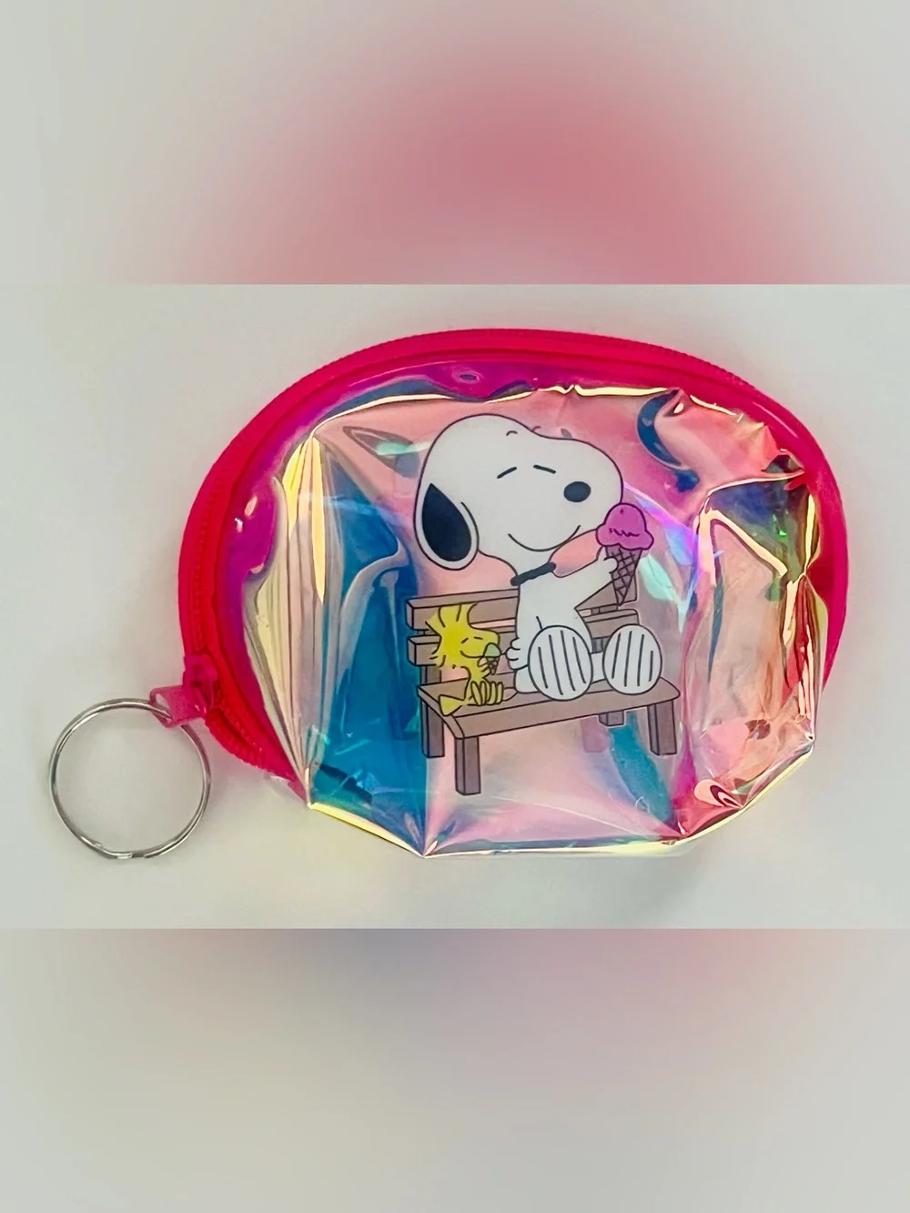Snoopy Holographic Coin Pouch with Keyring - Dark Pink